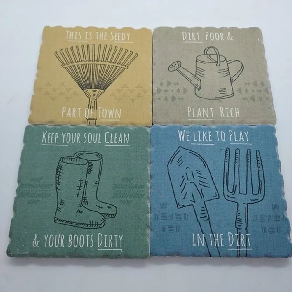 Jess Aiken Gardening Funny 4 Coaster Ceramic Cork Back home grown cottagecore